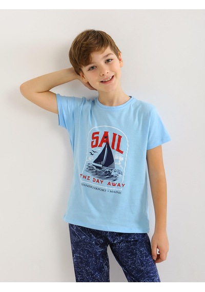 Vitmo Erkek Çocuk Kısa Kollu %100 Pamuklu Pijama Takımı Sail Mavi