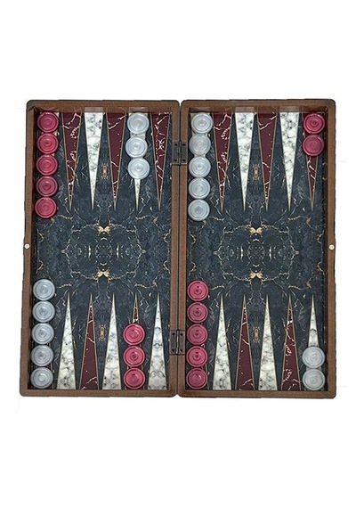 Marble Kırmızı Büyük Boy Tavla Takımı