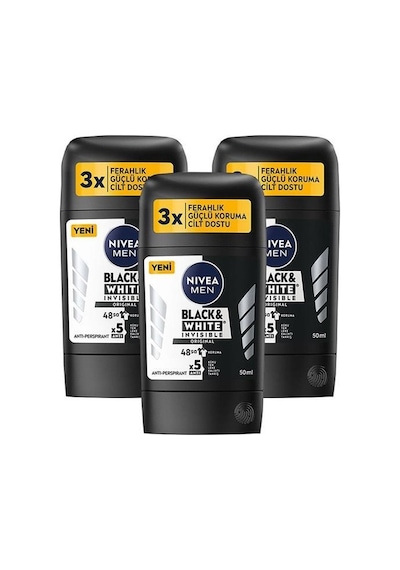 Nivea Black & White 48 Saat Invisible Original Erkek Stick Deodorant 3 x 50 ML