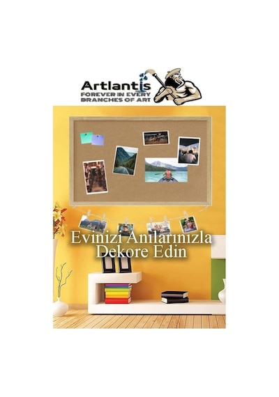 Dekoratif Mantar Pano Ahşap Çerçeve 30x45 Cm 1 Adet Harita Çivisi Hediyeli Duvara Monte Mantar Çerçeve Evde Okulda Diğer