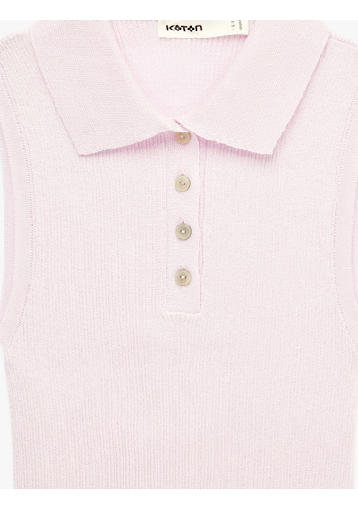 Koton Düğmeli Kolsuz Polo Yaka Triko Bluz Pembe 6sak30032ht Gül