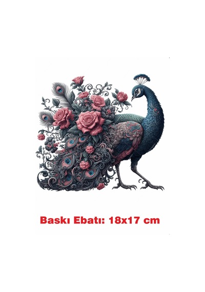 Tavus Kuşu Gotik Temalı Ütü İle Yapışan Tekstil Kumaş Tişört Dtf Baskı 3534