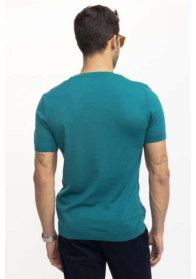 Tudors Erkek Bisiklet Yaka Slim Fit Pamuklu Örme Triko Tişört-26935-Yeşil