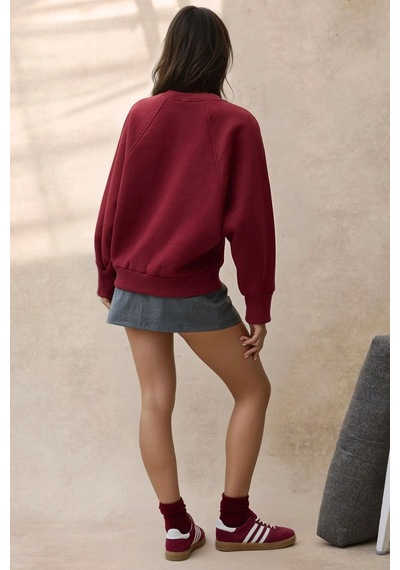 Hiccup İşlemeli Pamuklu Sweatshirt Bordo Kırmızı