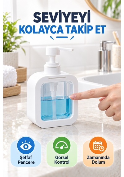 400 Ml Tezgâh Üstü Sıvı Sabunluk Şeffaf Hazneli Banyo Mutfak Lavabo Bulaşık Deterjanlık 1 Adet Beyaz