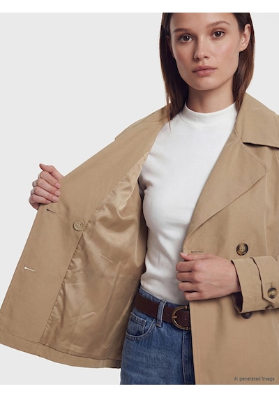 LC Waikiki Lcw Modest Kahverengi Kruvaze Yaka Oversize Kadın Trençkot CAMEL