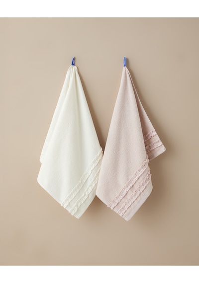 English Home Soft Ruffle Pamuk Yüz Havlusu 50x80 Cm Pudra