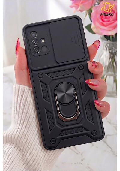 Fibaks Galaxy A51 Uyumlu Kılıf Kamera Korumalı Sürgülü Yüzüklü Armor Military Tank Zırh
