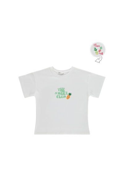 Civil Girls Ananas Baskılı 6-9 Yaş Tişört - Ekru