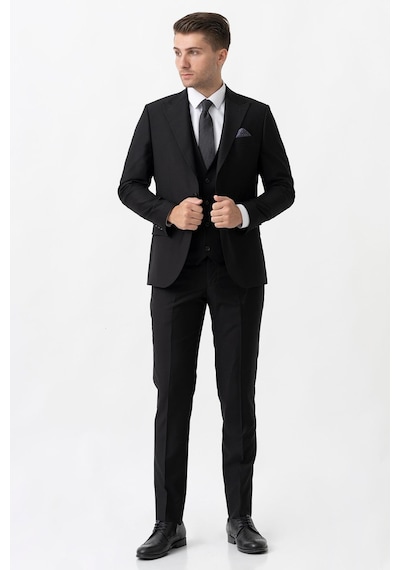 White Stone Terni Ty2001 Slim Fit Yelekli 6 Drop Düz Takım Elbise Siyah - 58 Siyah