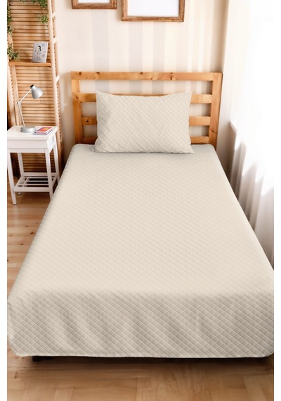 Krem Minimal Genç Odası Tek Kişilik Pike Takımı - Kapitone Ekru 160x220 Cm Mevsimlik Yatak Örtüsü Rüzgarlı Anı Gölgeliği