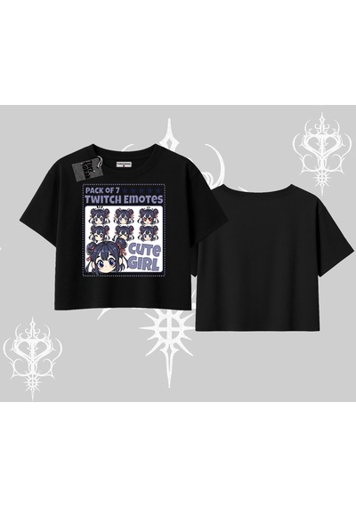 Startmore Startmore Oversize Crop Tshirt Twitch Emotes Cute Girl Anime Expression Siyah