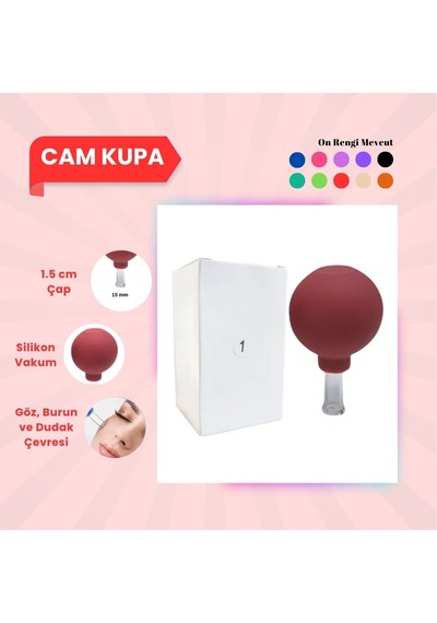 Silikon Vakumlu Cam Yüz Masaj Kupası No:1 Kırmızı Çok Renkli