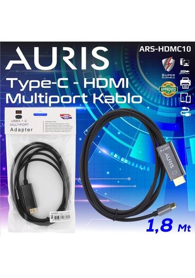 Auris Hdmc10 Type-c To Hdmı 4k 1.8m Ses Ve Görüntü Aktarım Kablosu
