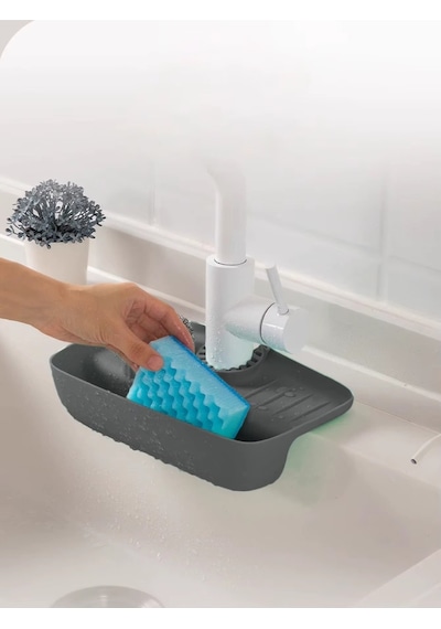 Musluk Düzenleyici Evyelik Mutfak Lavabo Tezgah Üzeri Bölmeli Organizer Silikon Gri Diğer