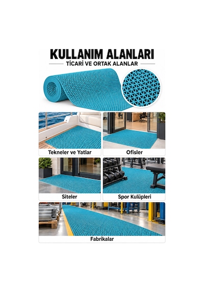 Hortumtech Zmat Yıldız Paspas Kaydırmaz Pvc Islak Zemin Duş Havuz Su Tahliyesi 5 Mm - Turkuaz 120 X 120 Cm