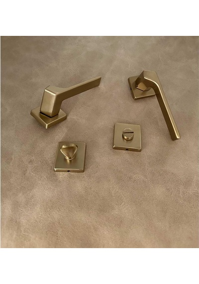 Zey Mat Altın Kare Rozetli Wc Banyo Kapı Kolu 1 Takım