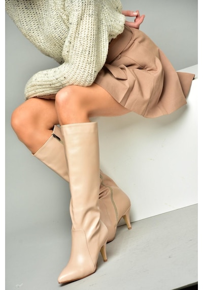 Fox Shoes R372453009 Ten İnce Topuklu Kadın Çizme Ten