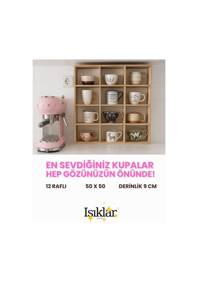 Ahşap Kupa Rafı & Dekoratif Bardak Rafı & Mutfak Organizer Duvar Tipi Bej Bej
