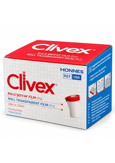Clivex Rulo Şeffaf Film Pu 10 Cm X 10 M Su Geçirmez, Esnek, Şeffaf Cilt Koruyucu Film