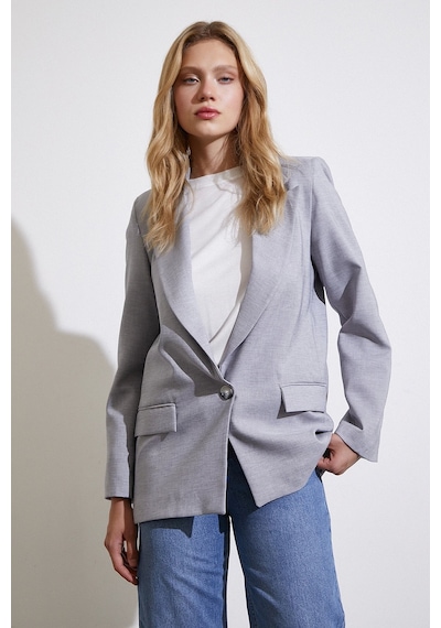 Never More Tek Düğmeli Blazer Ceket Gri Gri