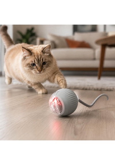 Tr Hareketli Işıklı Akıllı Kedi Oyun Topu, Şarjlı 3 Modlu Otomatik İnteraktif Oyuncak, Led Işıklı Sesli Kuyru