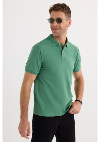 Tudors Erkek Slim Fit Dar Kesim Pamuklu Yumuşak Dokulu Serin Tutan Kumaş Düz Pike Yeşil Polo Yaka Tişört-33703 Yeşil