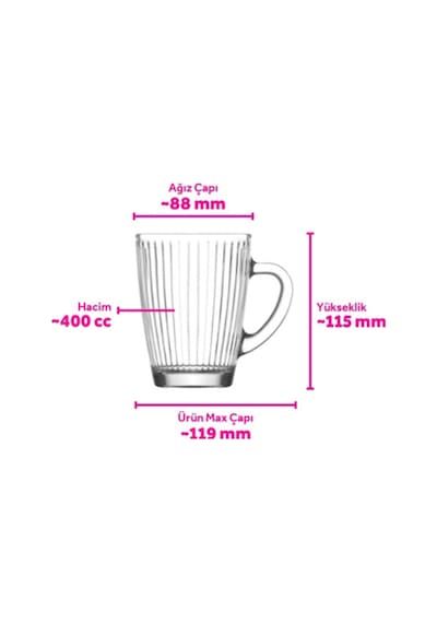 Lav Hestia Cam Kupa 3 Kişilik 400 ml Kulplu (Kahve/Çay Bardağı)