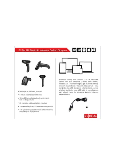 Tiger Cs620 2D Karekod Bluetooth Kablosuz-Kablolu Kullanım Barkod