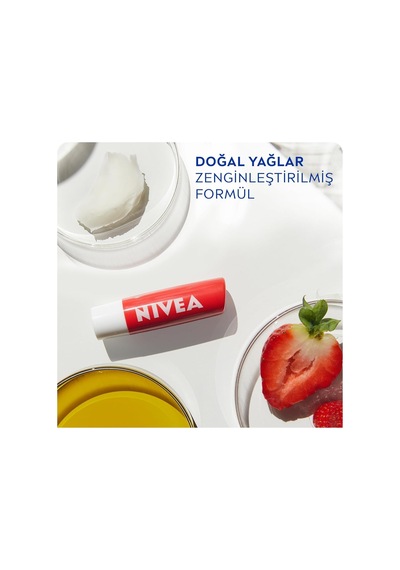 Nıvea Çilek Dudak Bakım Kremi 4.8 Gr, 24 Saat Nemlendirme,çilek Kokusu,ışıltılı Renk,mineral Yağı İçermez