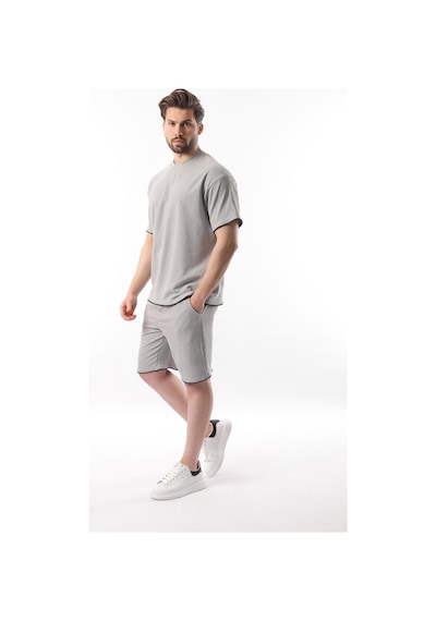 Madmext Boyalı Gri Nakış Detaylı Erkek Şort T-shirt Takım E7305 Boyalı Gri