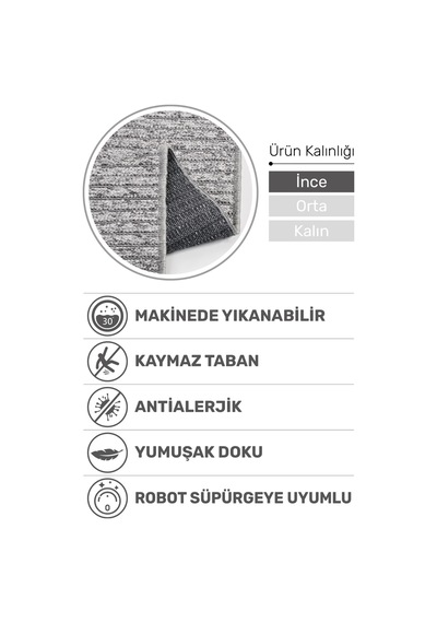 Lidya Bukle Gri Çizgili Halı Kaydırmaz, Kadife Hissi, Kolay Temizlik, Antibakteriyel, Modern Gri