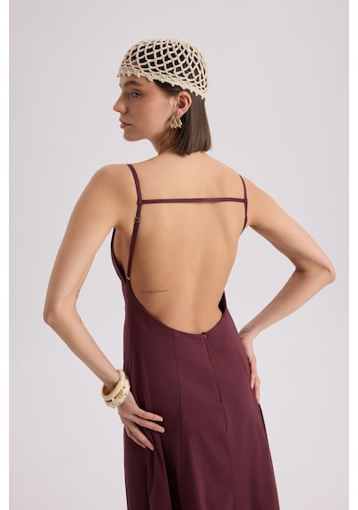 Mai Collection Mai Studios Co. Onella Askılı Bordo Uzun Elbise Bordo