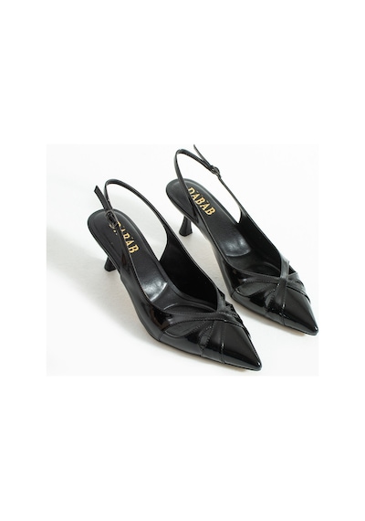 Dabab Shoes Sıeny Kadın Siyah 6 Cm Topuklu Arkası Açık Tokalı Sivri Burun Rugan Ayakkabı