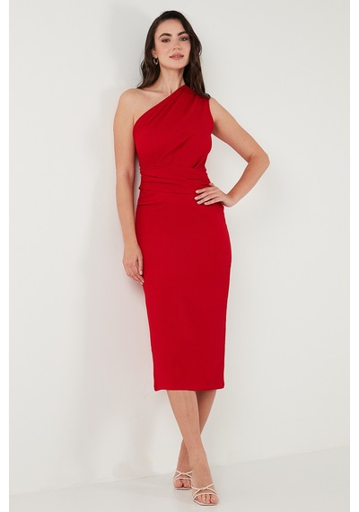 Lela Desenli Slim Fit Midi Boy Tek Omuzlu Bayan Elbise 5866202 Kırmızı Lela Desenli Slim Fit Midi Boy Tek Omuzlu Bayan Elbise 5866202 Kırmızı