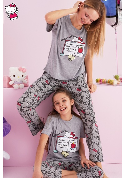 Siyah İnci Lisanslı %100 Pamuk Çok Renkli Bisklet Yaka Pijama Takım Hk001 Gri Siyah İnci Lisanslı %100 Pamuk Çok Renkli Bisklet Yaka Pijama Takım Hk001 Gri