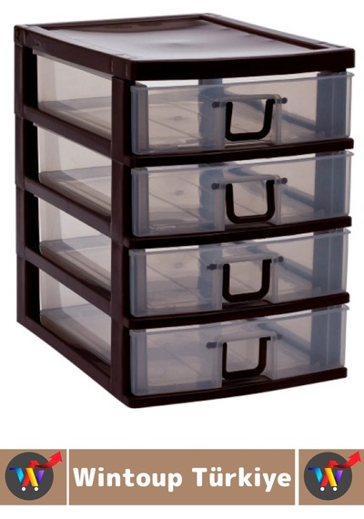 Takıorganizer Dayanıklı Plastik Masa Üstü Dolap Raf Küçük Eşya 4 Çekmeceli Komidin Mini Organizer Çok Renkli