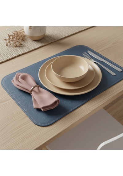 2 Adet Deri Lacivert Çift Taraflı Kenar Dikişli Amerikan Servis 33x44 Cm-kolay Silinebilir Supla