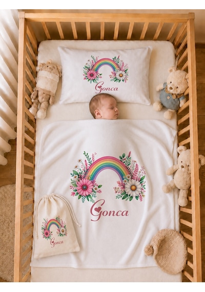 Pia Baby Kız Bebek %100 Pamuk Hediye Seti 6 Lı İsimli Keseli Tulum Şapka Eldiven Battaniye Ve Yastık Kılıfı 1065tybk3x Krem
