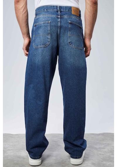 Cedy Denim Cedy Denım Yüksek Kalite Erkek Yüksek Bel Baggy Skater Jean Koyu Mavi