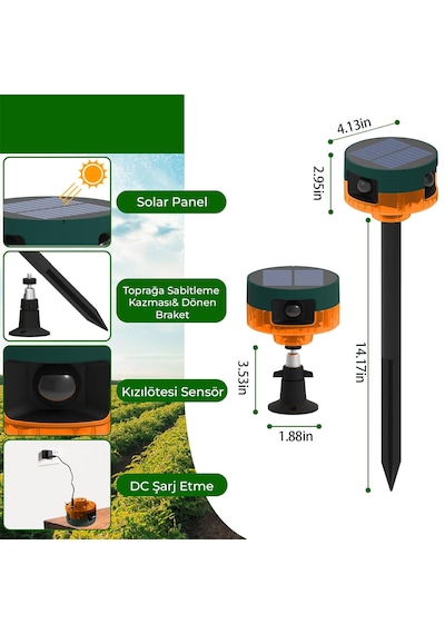 Pm-26947 Ses Kayit Özelli Kli Solar 360 Derece Hareket Sensörlü Sesli Hayvan Kovucu Alarm Cı Hazi