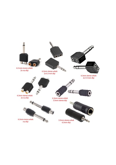 6.3 Mm Jak 3.5mm Stereo Jak Rca Dişi Erkek Çevirici Jak 7'li Set