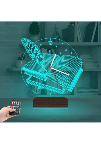 Luvivia Öğretmen Hediye Kitap Tasarım Kişiye Özel Saatli 3d Lamba - Masa Gece Lambası