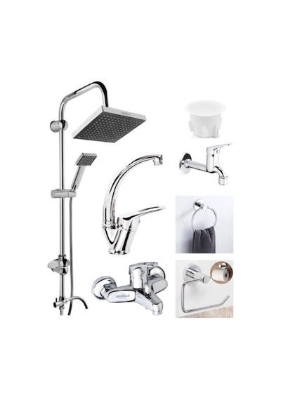 Sıcak Soğuk Çift Su Girişli Banyo Duş Ve Wc Musluğu Çeşmesi Bataryası Full Set Diğer