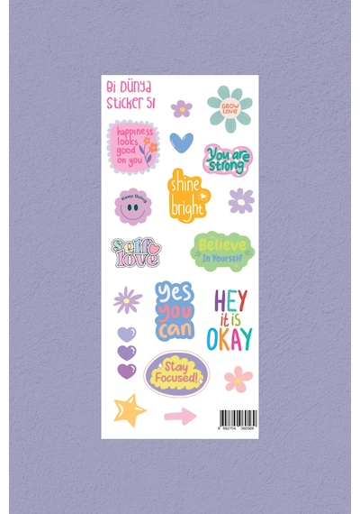 M51 Motivasyon Cümleleri İngilizce Sticker Seti Çok Renkli