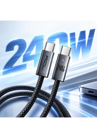 Ack-132 240w Pd3.1 Type-c To Type-c Ultra Hızlı Şarj Kablosu 1.2m - 48v/5a Laptop & Tablet Uyumlu Led Göstergeli Örgülü Kablo