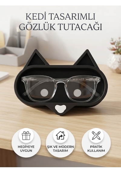 Siyah Kedi Tasarımlı Gözlük Tutucu Ve Çok Amaçlı Organizer