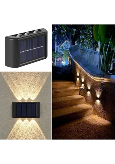 6 Ledli Solar Güneş Enerjili Aplik Led, Dekoratif Duvar Monteli Gün Işığı Led Bx40 Çok Renkli