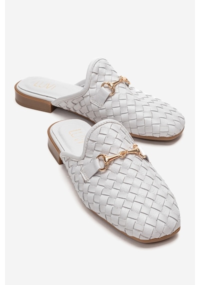 Luvishoes Senıa Beyaz Örgü Hakiki Deri Tokalı Önü Kapalı Kadın Terlik