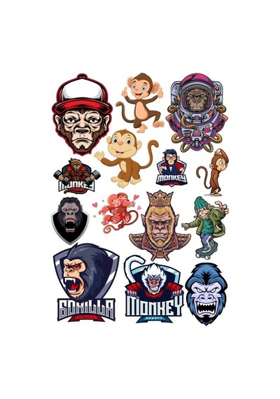 Maymun Sticker Set-3 13 Parça Telefon, Tablet, Defter, Laptop Sticker